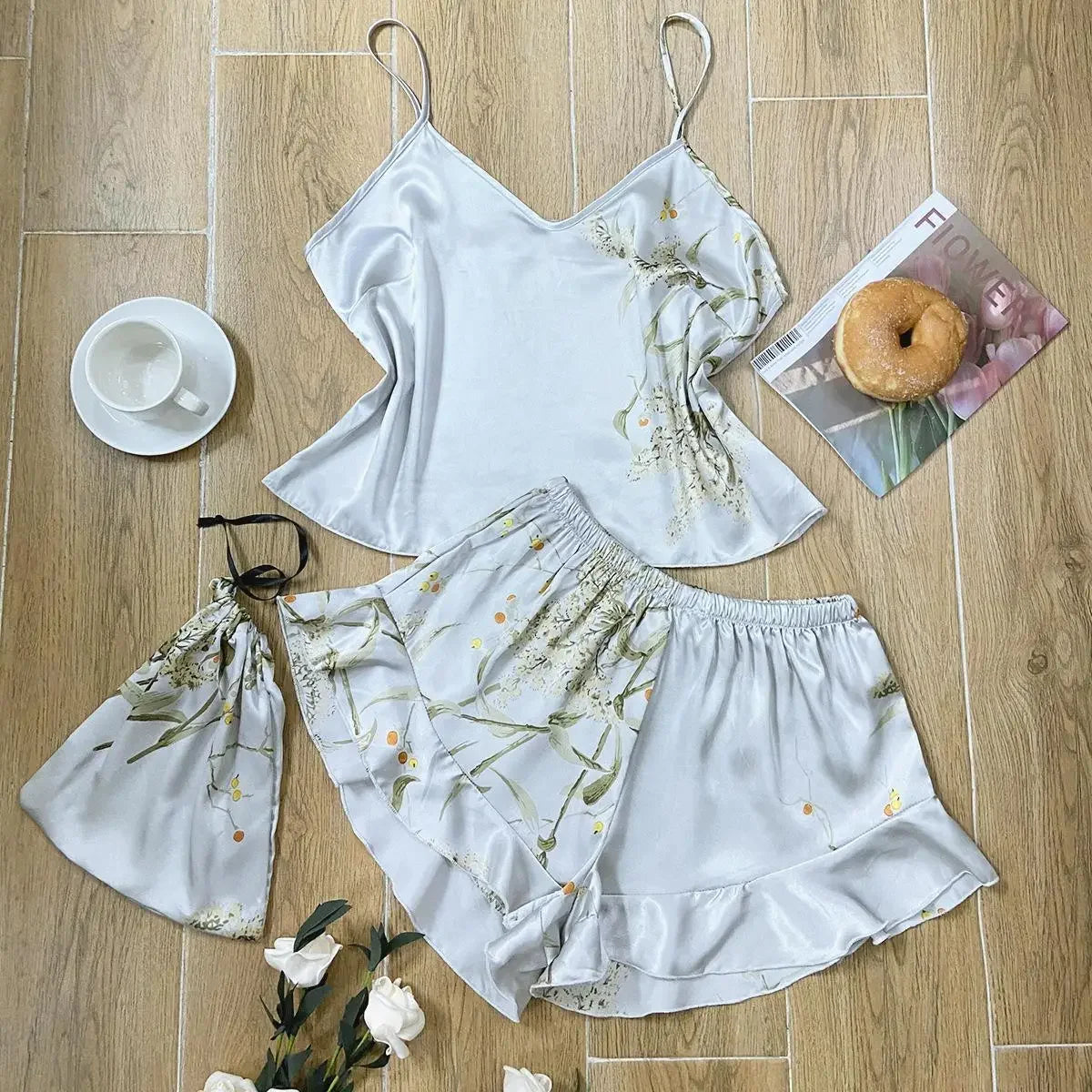 NEW Arrivals 2PCS Set S-XL 5 Colors Summer Fashion Sexy Silk Luxury Pajamas Set Short Pants Home Clothes Set V-Neck Sleeveless Women's Sleepwear Suit