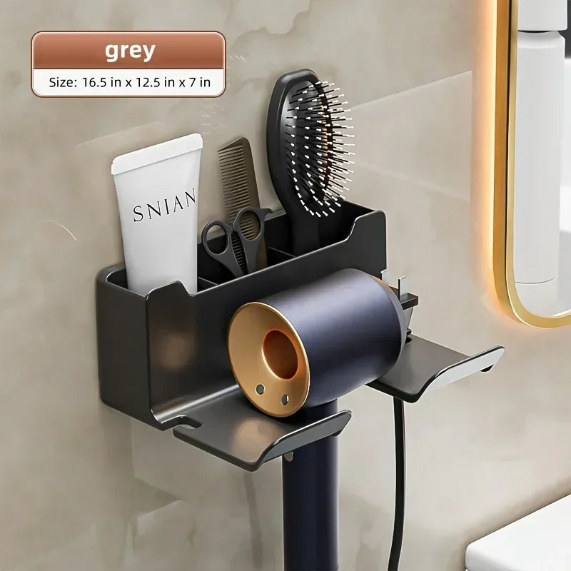 NEW Arrivals White/Gray/Black Color Wall Mounted Hair Dryer Holder for Bathroom Shelf Without Drilling Plastic Hair Dryer Stand Bathroom Organizer Wall Shelf