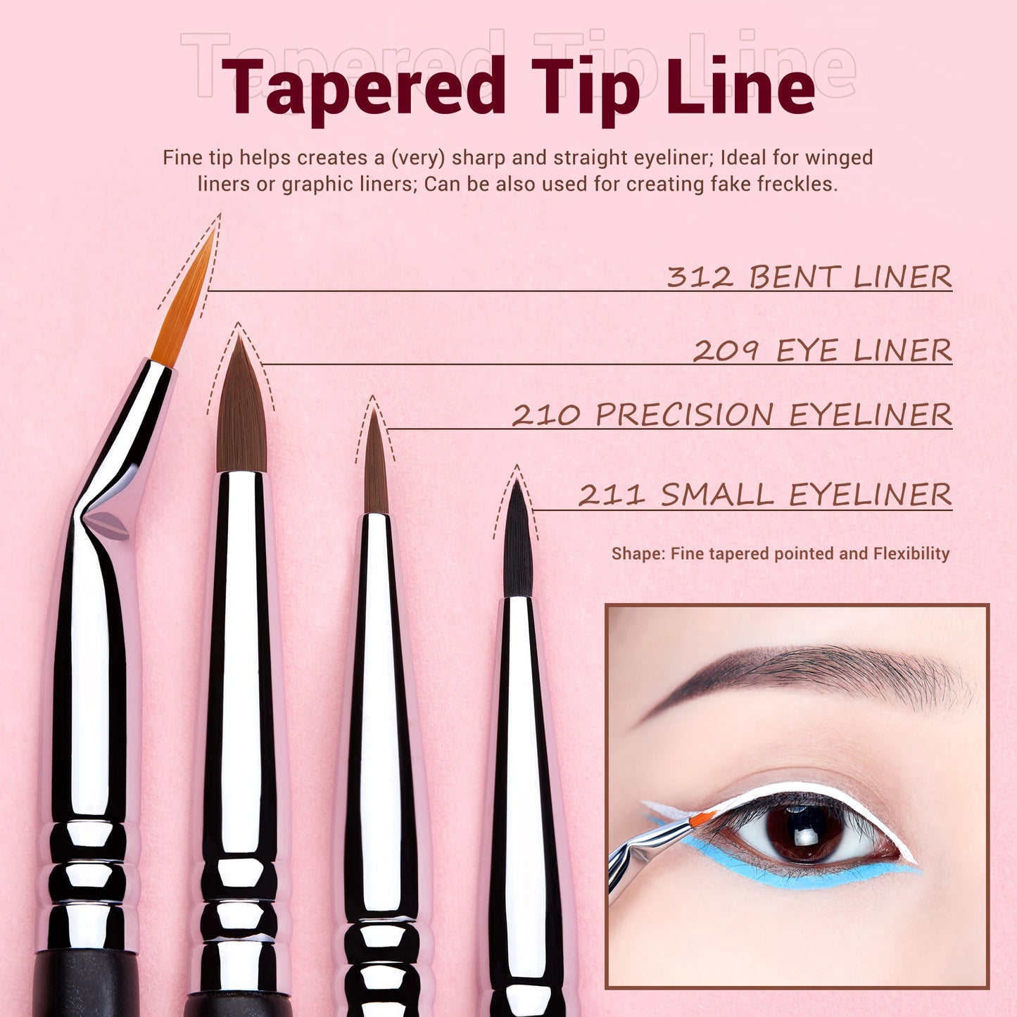 Jessup Eyeliner Brushes set,11pcs Eyeliner Brush Professional,Tapered Angled Flat Ultra Fine Precision Eyeliner Brush set T324