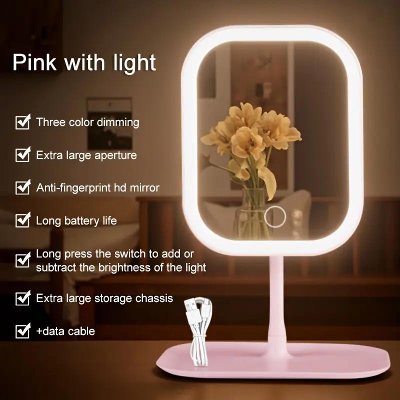 LED Makeup Mirror with Lights, Dressing Table Lighting, Portable Foldable Touch Control, 3 Lighting Modes for Makeup - Rechargeable Battery, Polished Glass Surface, Perfect for Students and Dorm Rooms. A Stylish Accessory for