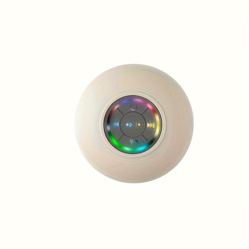 LED Bathroom Speaker, Compact Wireless Mini Speaker with USB Charging, Battery, Button Control, And a Large Suction Cup Included