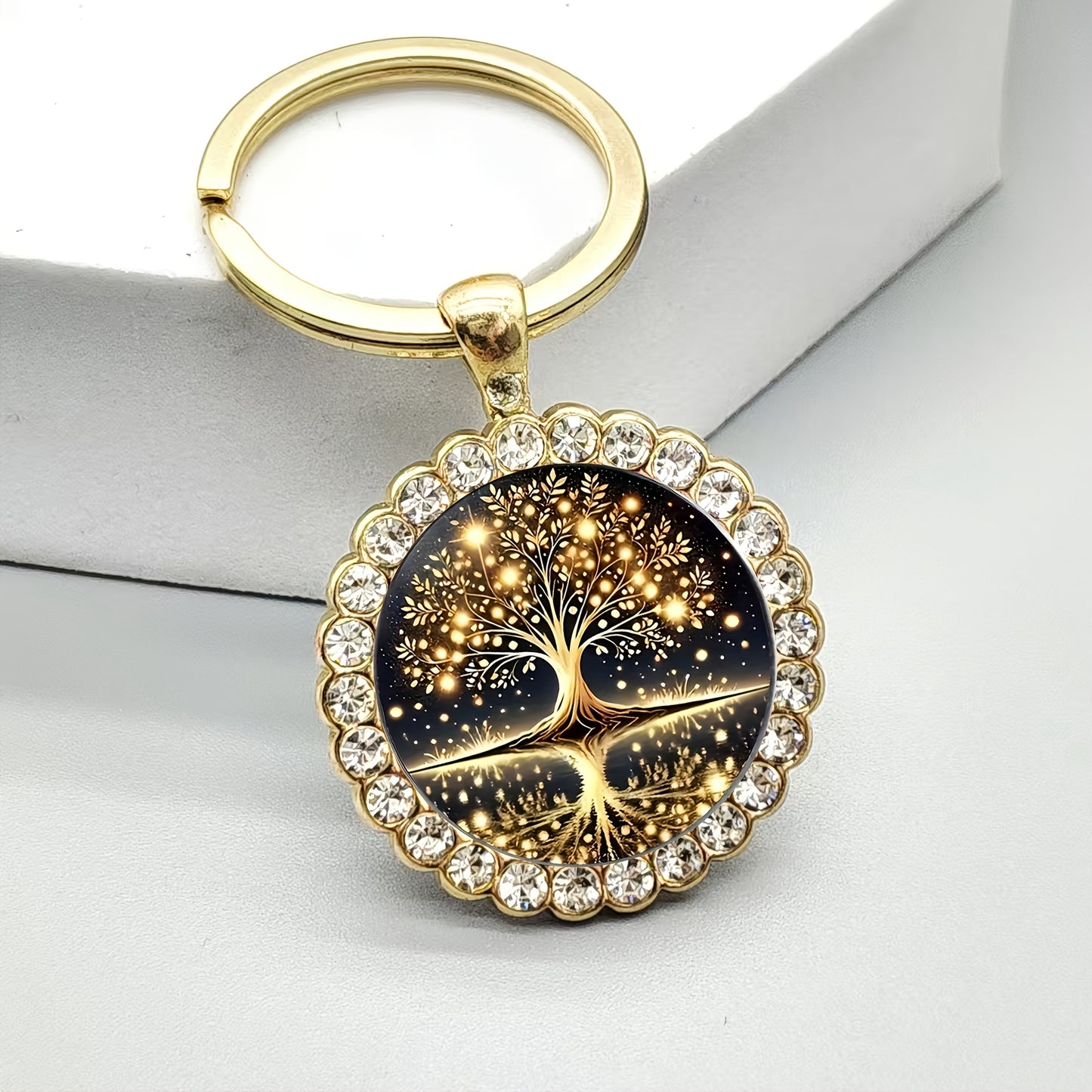Tree of Life Keychain - Necklace-Elegant Golden & Black Design with Sparkling Accents, Perfect for Bags, Keys, Birthdays, Anniversary Gifts, Stylish and Durable, Tree Decor Jewelry Accessories