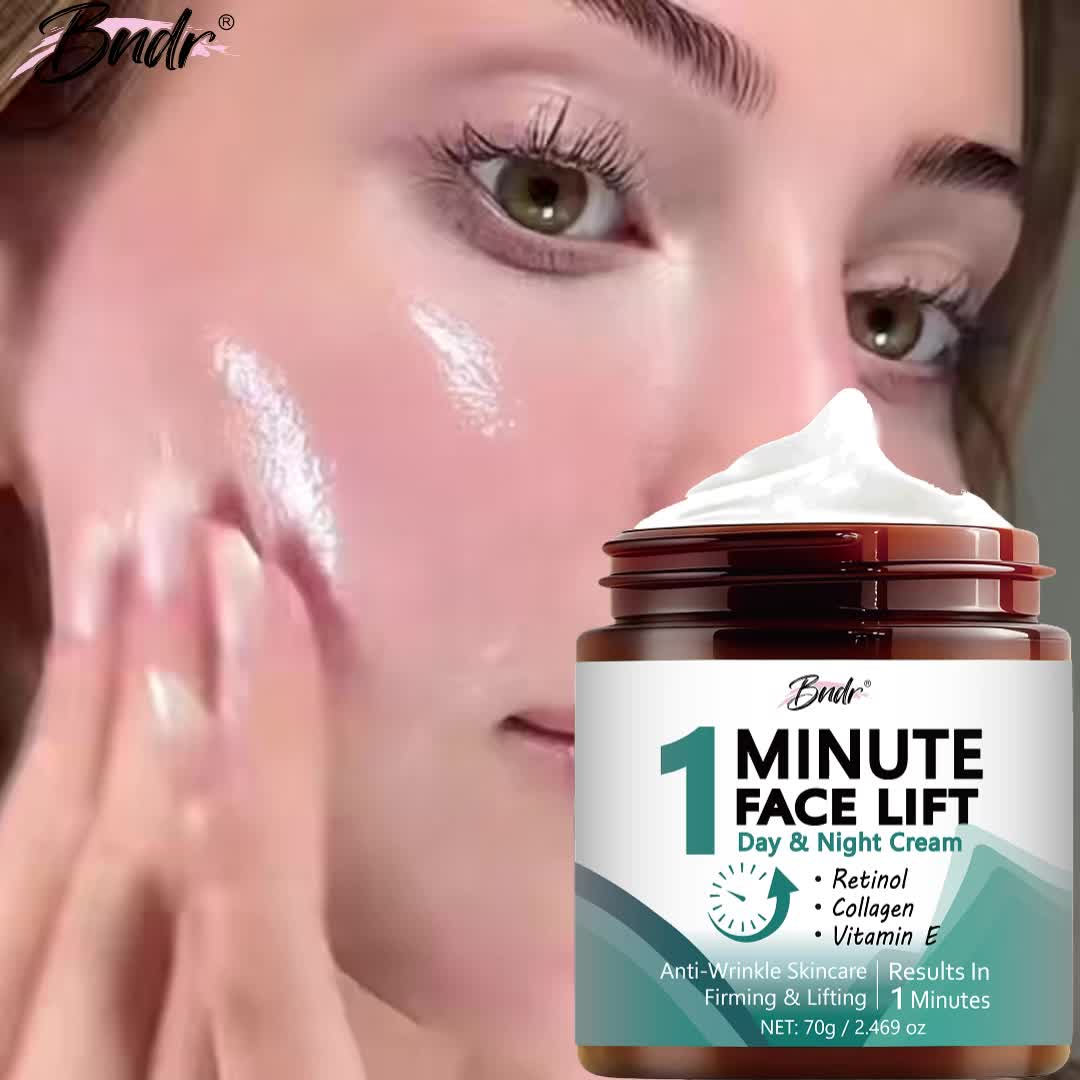 70g 1-minute Facial Lift Cream, Containing Vitamin C, Hyaluronic Acid, Collagen, Nicotinamide-Lift and Smooth Formula, Suitable for All Skin, Smooth Jar Design, Small and Portable.