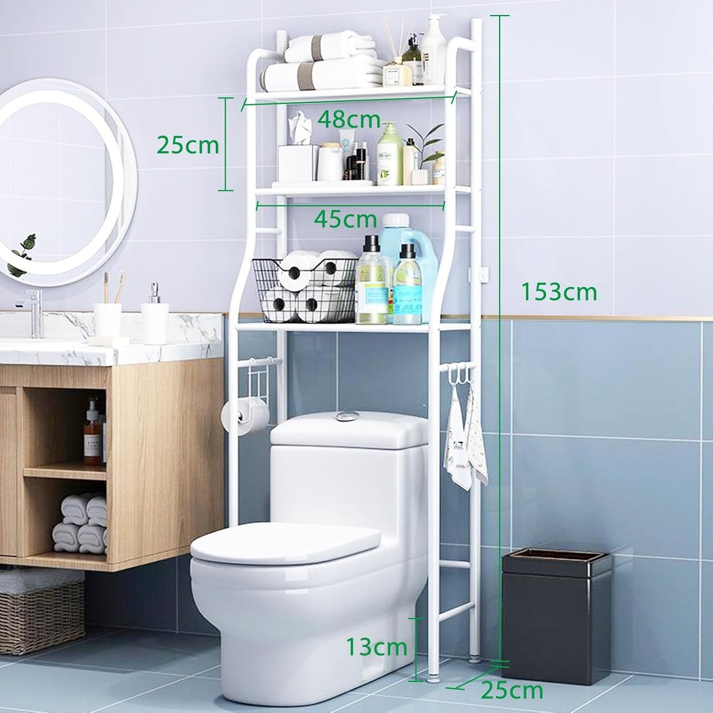 3 Tier Over Toilet Storage Unit Bathroom Shelf Organizer Stand Over Toilet Storage Rack Laundry Shelf Unit Organizer Rack Space Saving Organizer Stand
