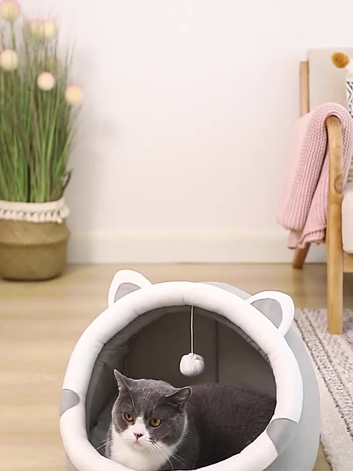 Large 42-35cm Cozy Cartoon Cat Cave Bed, Keep Your Kitten Warm And Snug In This Cute Pet House