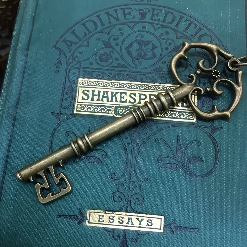 Bronze and Ancient Silvery Gothic Mysterious Magic Solomon Key Pendant Charm Necklace, Witchcraft Jewelry Gift Vintage Necklace For Women and Men