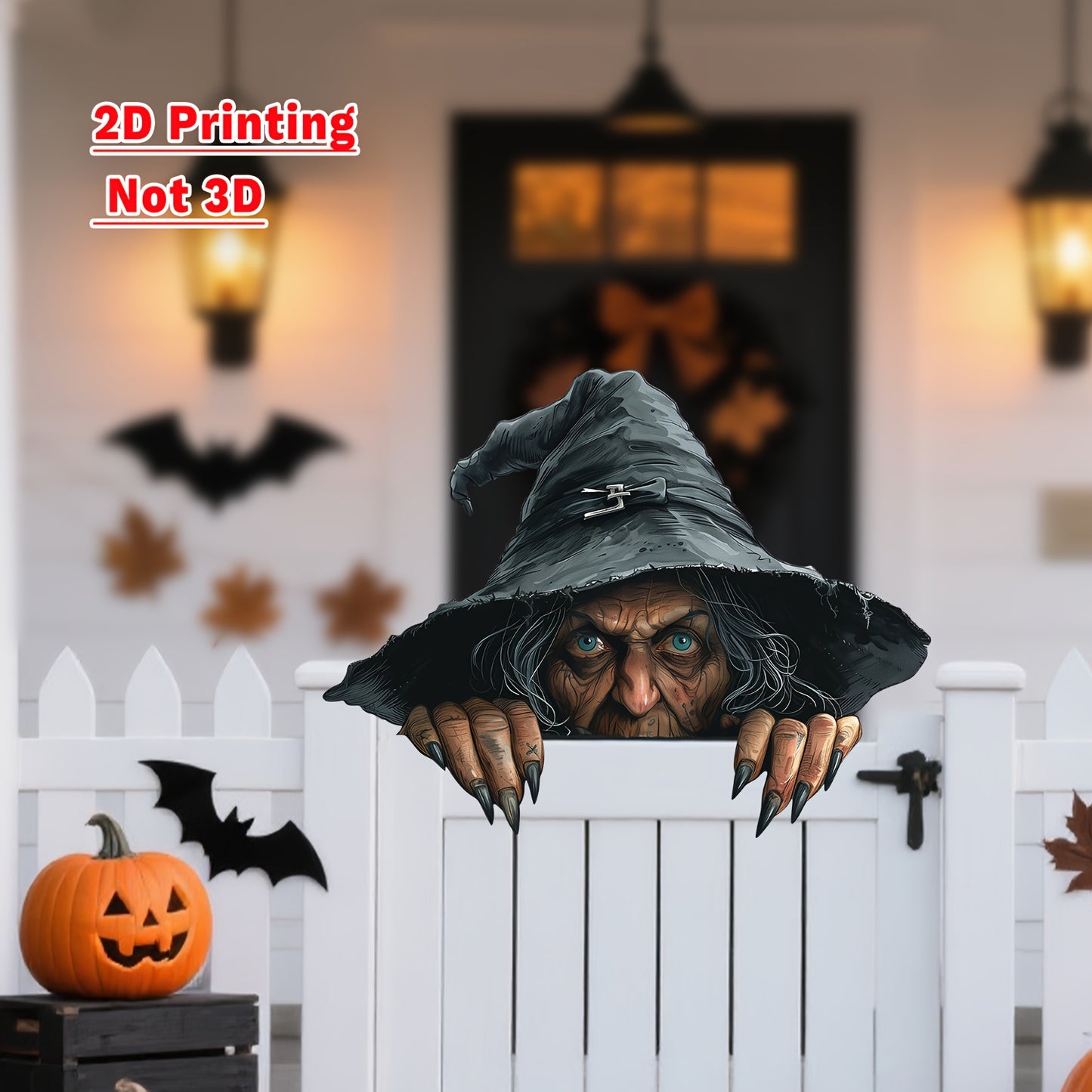 1pc Scary Old Witch Peeking Over Fence Halloween Yard Decoration - 2D Flat Artificial Wood Spooky Outdoor Sign with Glowing Eyes & Sharp Teeth, 23.11cm x 29.97cm Irregular Shape for Garden, Porch, Haunted House Parties - No B