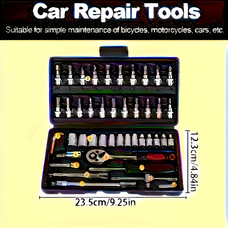 NEW 46PCS Set MGJJ Heavy-Duty Tool Set | Precision Ratchet Wrench, Screwdriver Bits & Sockets - Metal, Universally Applicable for Auto Repair, Bike Maintenance, Home - Professional & Tool