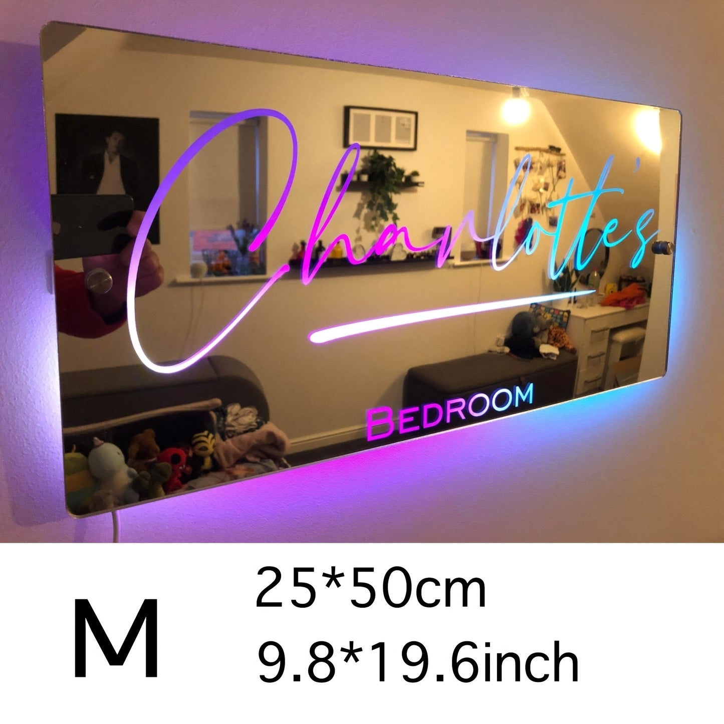 Customized One Piece Bedroom Personalized Name USB Power Supply luminous wall LED mirror light with Remote Control Christmas Valentine's Day wedding gift