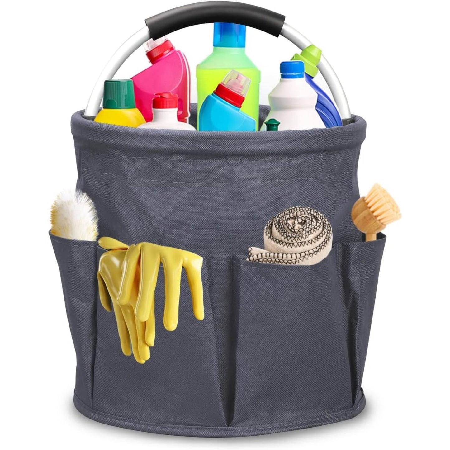 Blue/Gray Color Large 17L Large Capacity Cleaning Bucket Caddy With Handle Multi Pocket Cleaning Canister Organizer Basket For Home Cleaning Supplies