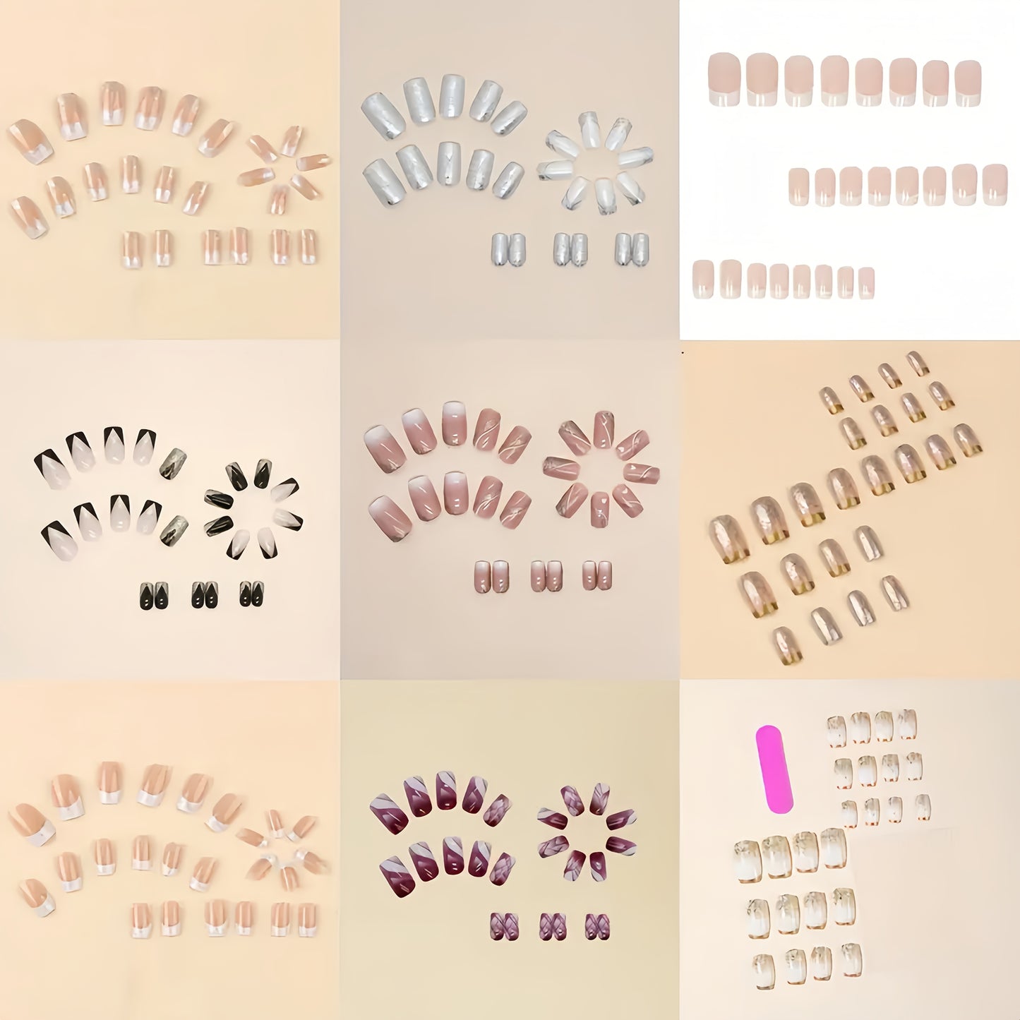 NEW 96 PCS Set 12 Sizes Short Square French-Style Press-On Nails Full Cover - White Tip Gradient Base, Glossy Short Length Fake Nails Suitable for Women, Spring Summer Daily Wear & Special Events