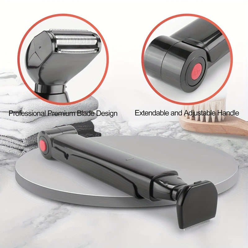 Men's Long-Handled Back Shaver with Facial Razor, Body Shaver with 2 Shock-Absorbing Elastic Heads and Adjustable Curved Handle - A Gift for Husband or Boyfriend