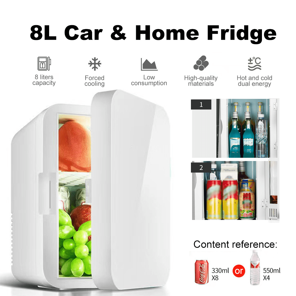NEW Fridge With Dimmable LED Light Mirror, 8L Makeup Mini Fridge For Bedroom, Office & Dorm, Cooler & Warmer, Portable Small Refrigerator Food, White Travel Car Camping Refrigerator