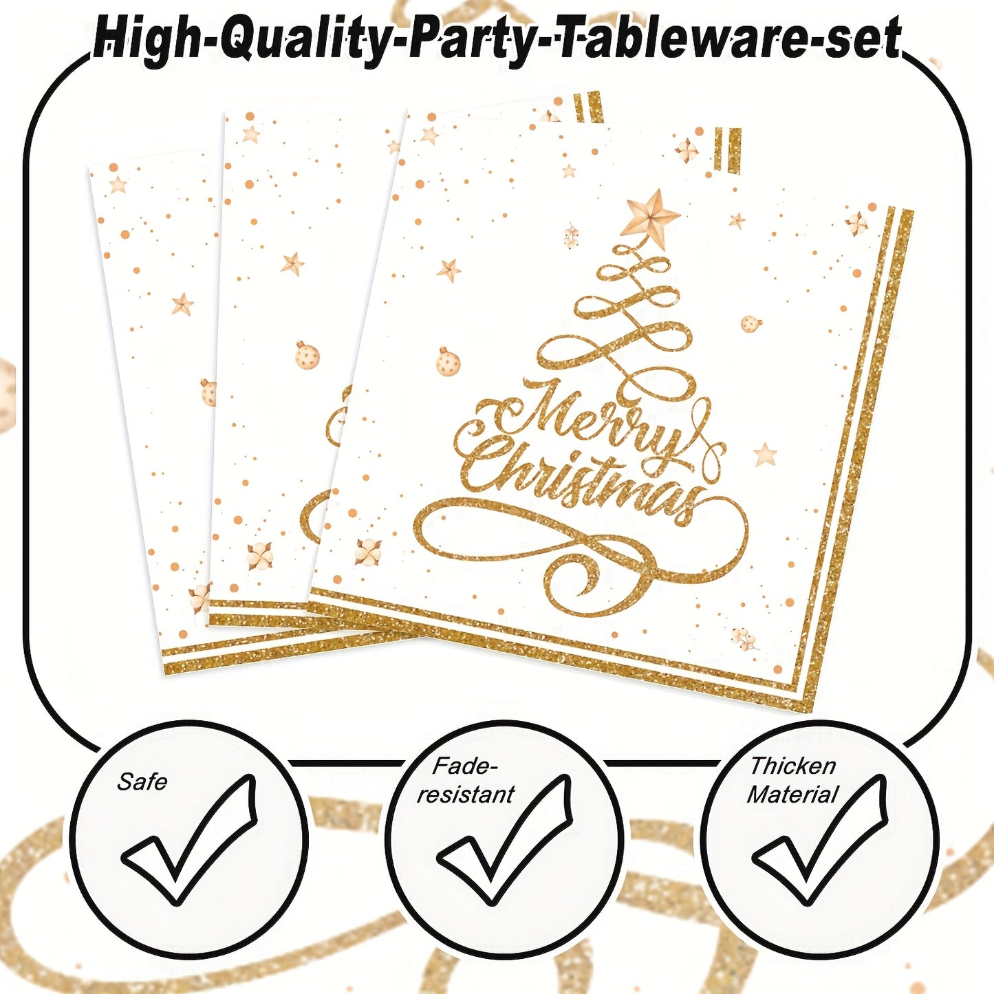 80pcs White Golden Christmas Theme Party Tableware Set, Parties Supplies, Holiday Decorations, Happy Xmas! Christmas
