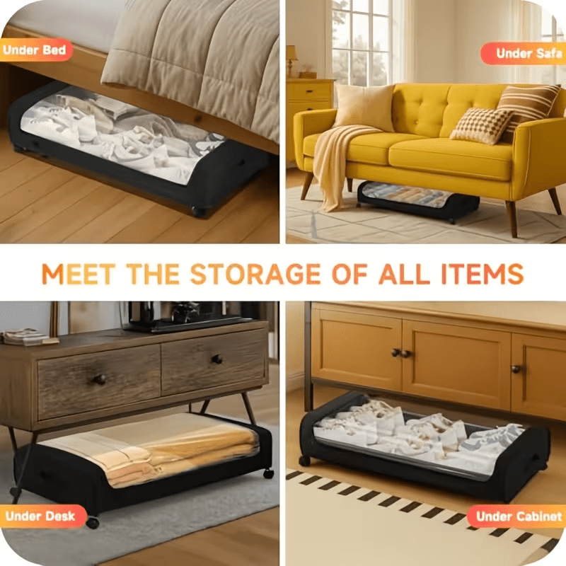 2 Sets, Underbed Storage Box, with Wheels Lid, 48L Metal Frame, Bed Box, Organizer, Storage Bag, Foldable Underbed Box for Clothes, Shoes, Blankets, Bedding, Home Furniture Supplies