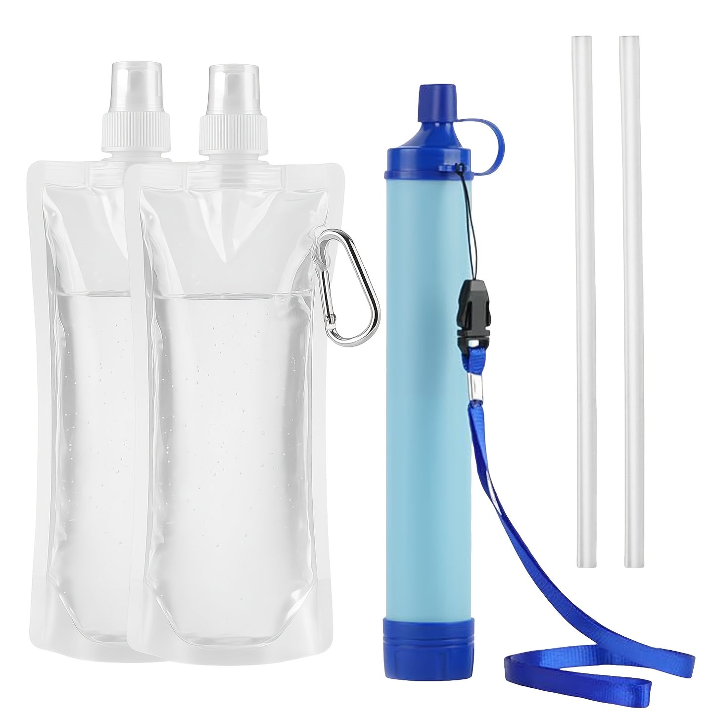 7 in 1 Set Emergency Survival Portable Water Filtration Cleanser Straws for Emergency Situations, a Set Designed for Outdoor Activities Mountain Trip Kayak Camping, Hiking, Traveling, And Biking Health Care Supplies