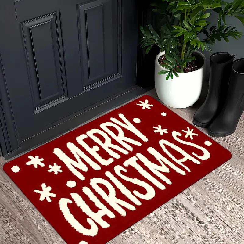 Festive Christmas "Merry Christmas" Door Mat - Machine Washable, Polyester, Rectangular, Ideal for Indoor/Outdoor Entryway, Living Room, Bedroom, Kitchen, Office & Holiday Decor, Christmas Door Mat