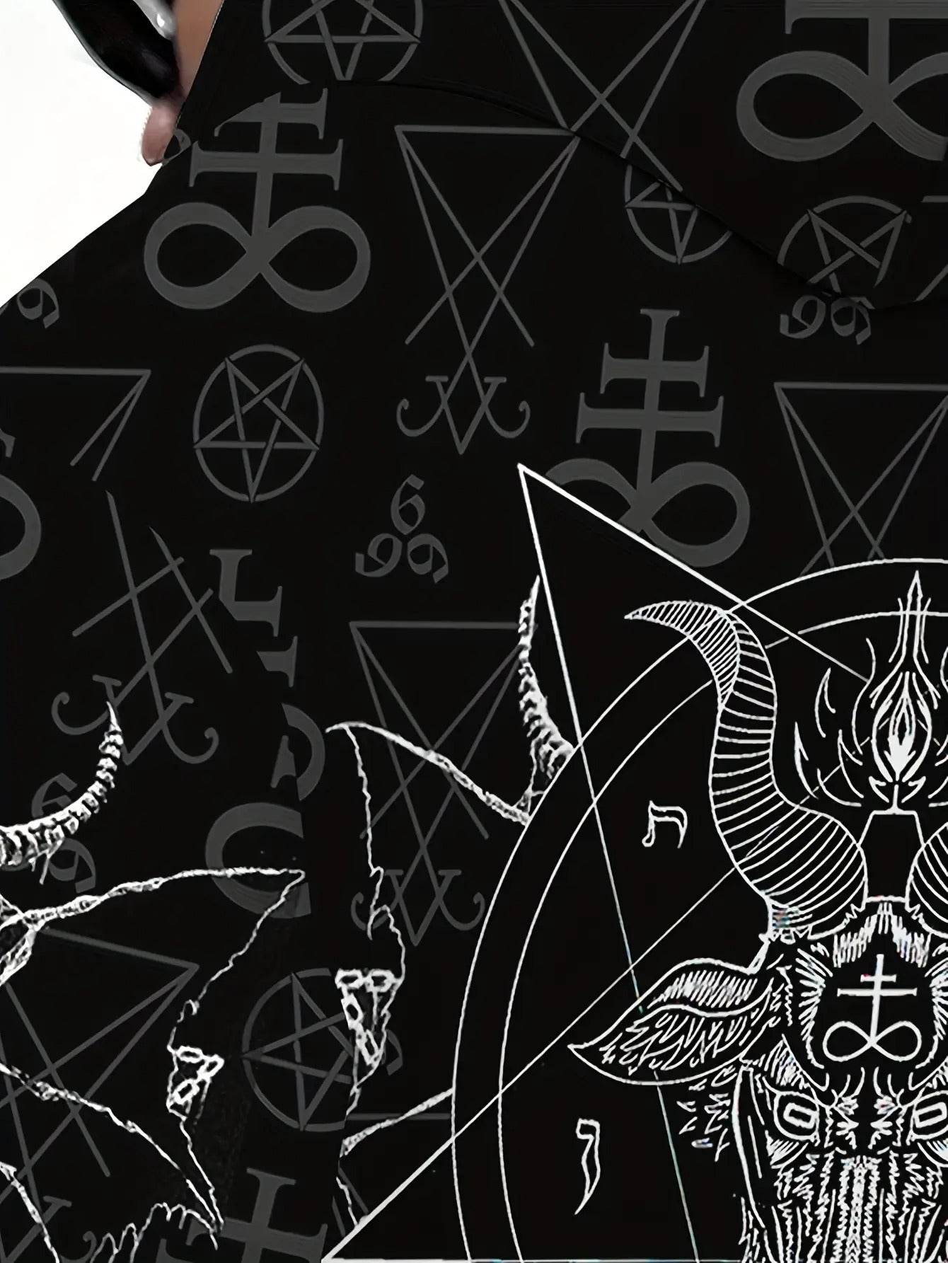 Secret Society Gothic Men's Plus Size Casual Hooded Sweatshirt with Sheep Head and Pentagram Pattern, Fashionable Trendy Long Sleeve Pullover Jacket