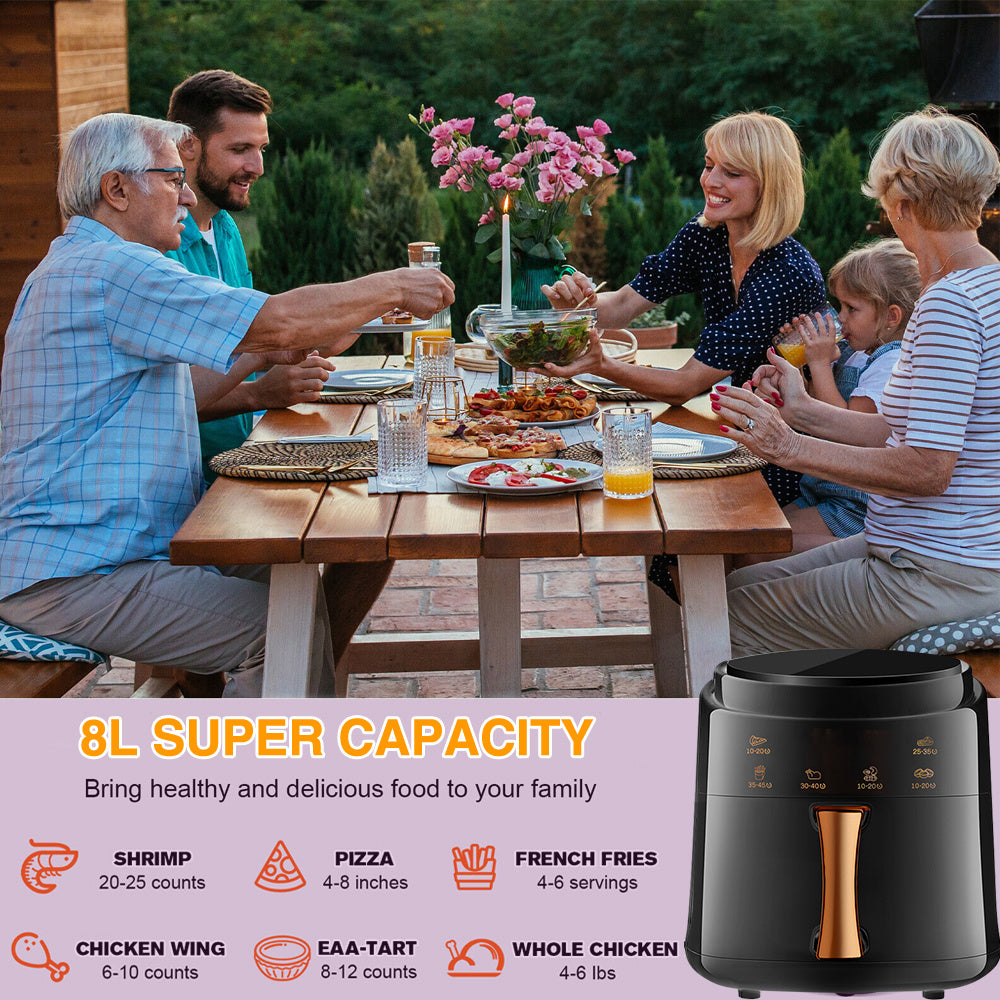 8L Air Fryer Oven,1400W Black Digital Air Fryer, Hot Air Convection Oven with Smart Touch, Timer & Temperature Control, Oil-Less Cooking, perfect for Home Kitchen, Small Restaurants, Apartments Countertop Oven, Fast Cooking F
