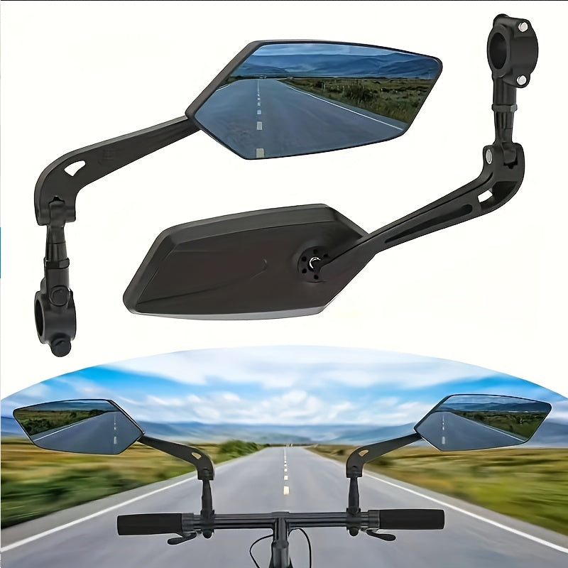 2 PCS Set HD Wide Angle Bicycle Rearview Mirrors - 360° Adjustable, Suitable for Scooters & Bikes Reflective Mirror - Durable ABS, Black Rectangular Handlebar Mirror with Clear Vision Reflection