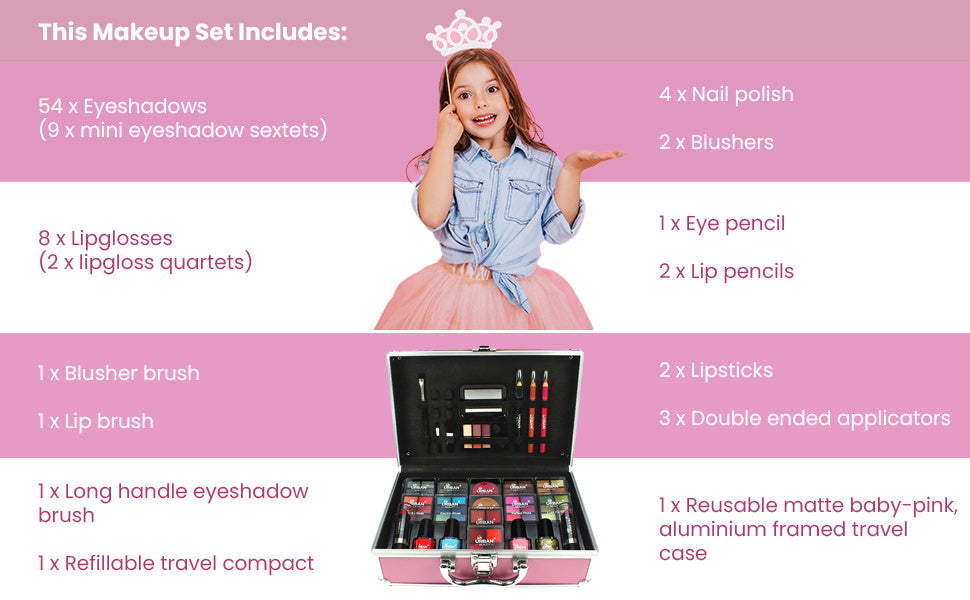 82 PCS Full Set Beauty Hot Pink Makeup Luxury Vanity Case – Makeup Kit for Teens and Women with Eyeshadow, Blusher, Lipsticks and Nail Products – Fun Celebrities Travelling Makeup Cosmetics Vanity Case for Girls