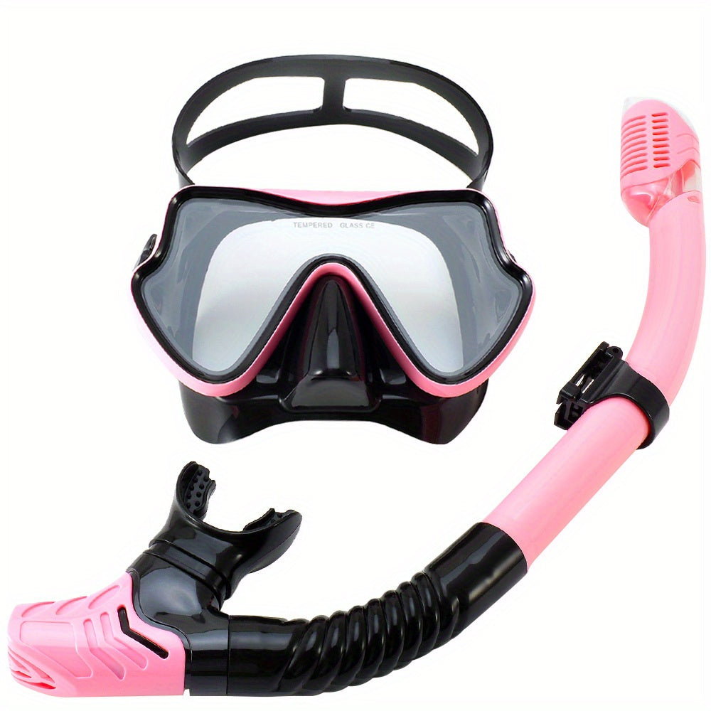 Snorkeling Mask Breathing Tube Set Large Frame Silicone Mask, Anti-Leak Anti-Fog Snorkel Mask Swimming Goggles for Men Women