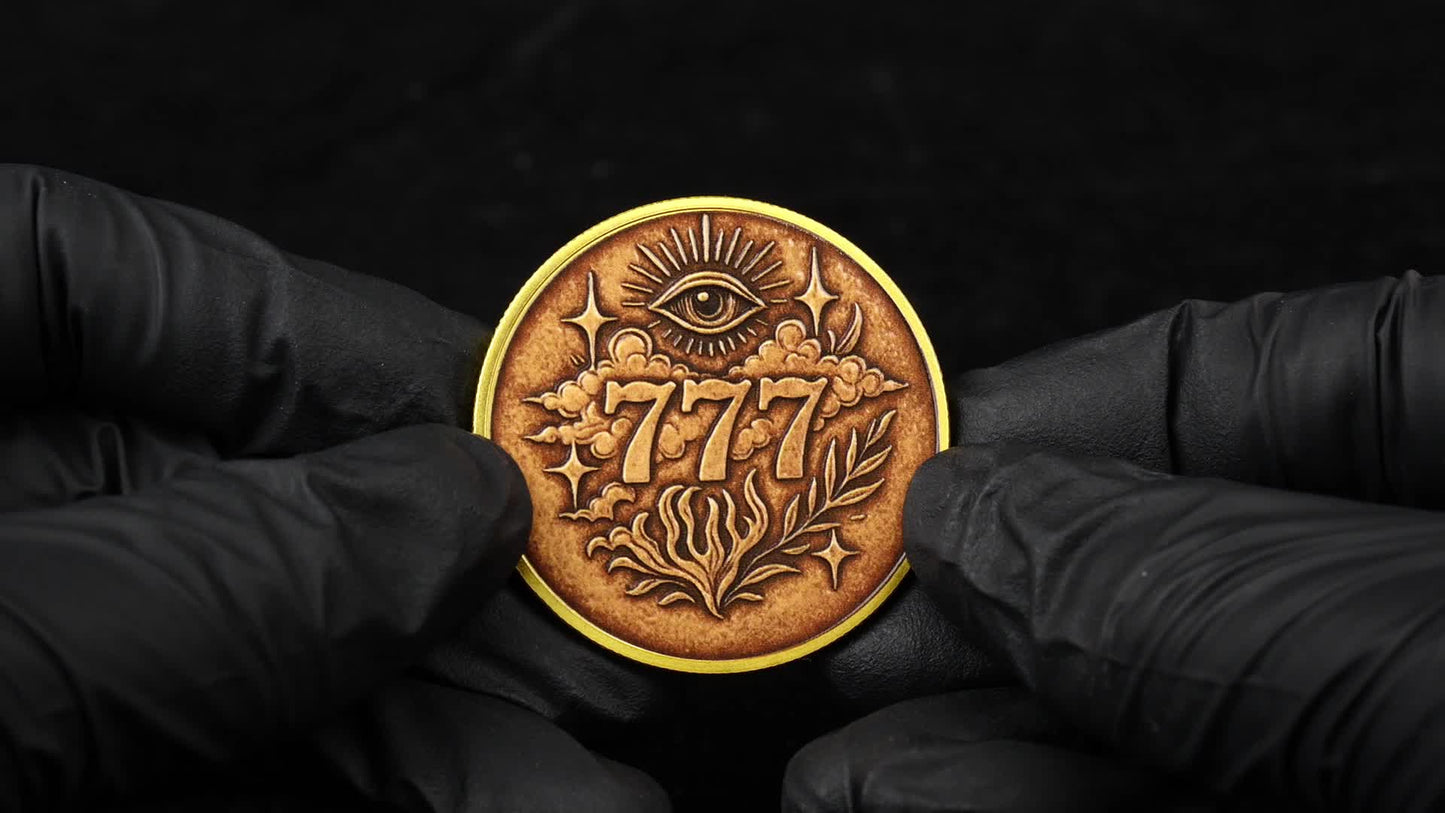 2D Omniscient Eye Lucky Coin | 777 Numerology Coin | Symbolizes Wealth Favoring Brave Souls | Aligns with Universe and Fate | Features Mysterious Symbols and Star Patterns | Exquisite Engraving | Ideal for Collectors or Gifti