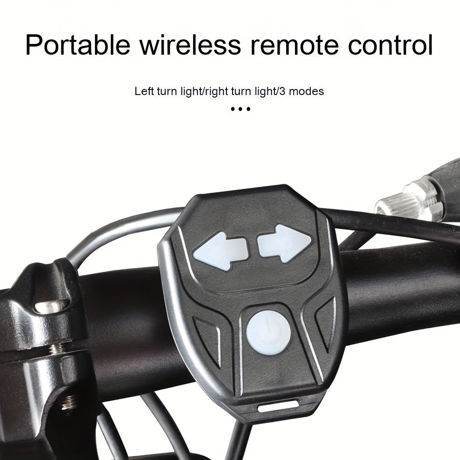 USB Rechargeable LED Bike Tail Light with Left & Right Turn Signals - 5 Modes, Remote Control, Safety Alert Speaker, Red/Yellow Light Beads, ABS+PC Material, Compact Design for Night Riding, Bike Light