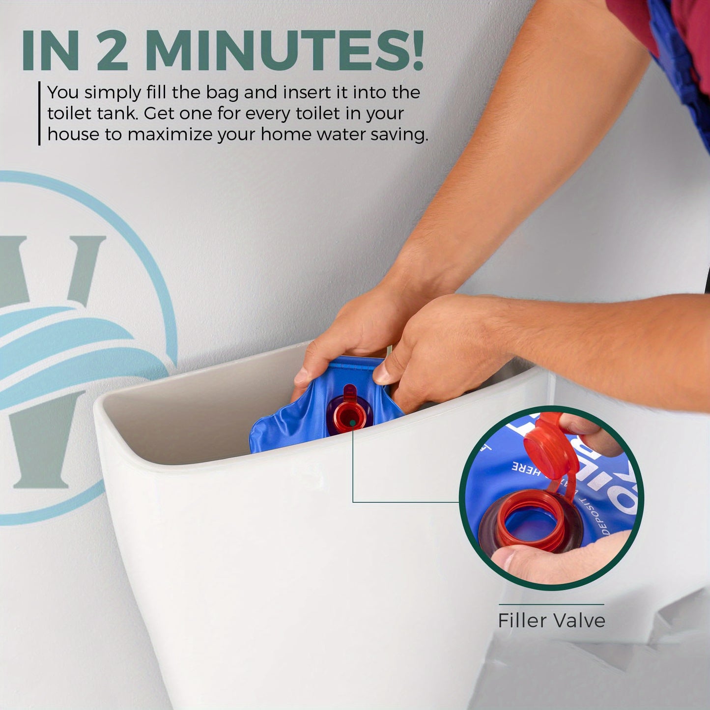 Toilet Tank Water Saver Bag - 95 Ounces Per Flush High-Efficiency Cistern Displacement Device for Standard Low-Flow Toilets Home Office Bathroom Accessories