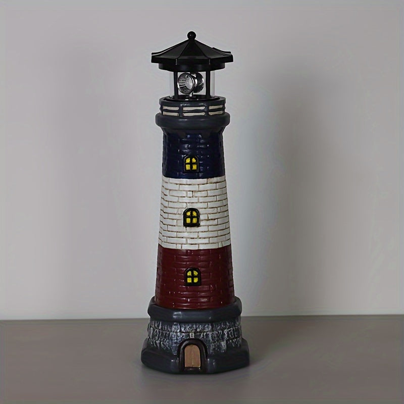 Solar-Powered Lighthouse Garden Light - 360° Rotating LED,, Rechargeable Battery, Outdoor Yard & Lawn Decor