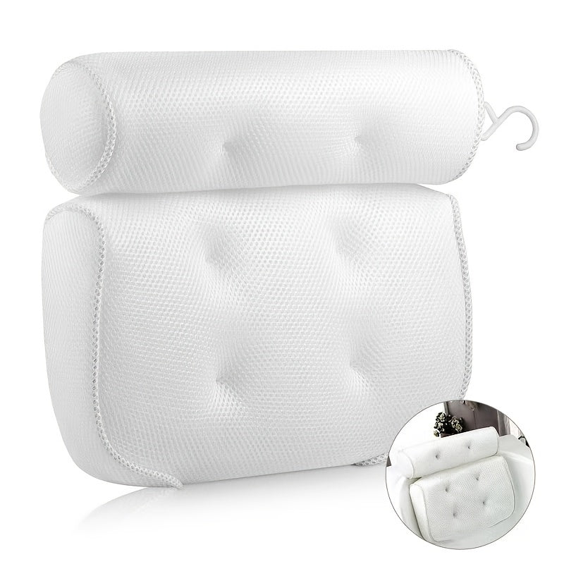 3D Mesh Bathtub Pillow with Neck and Back Support - Quick-Dry Vinyl Bath Mat, 6 Suction Cups and Hooks, Machine Washable Spa Accessory, Suitable for Bathtub, Hot Tub - Bathing Aid, Hot Spring Bath, Shower Decor, Bath Pillow,