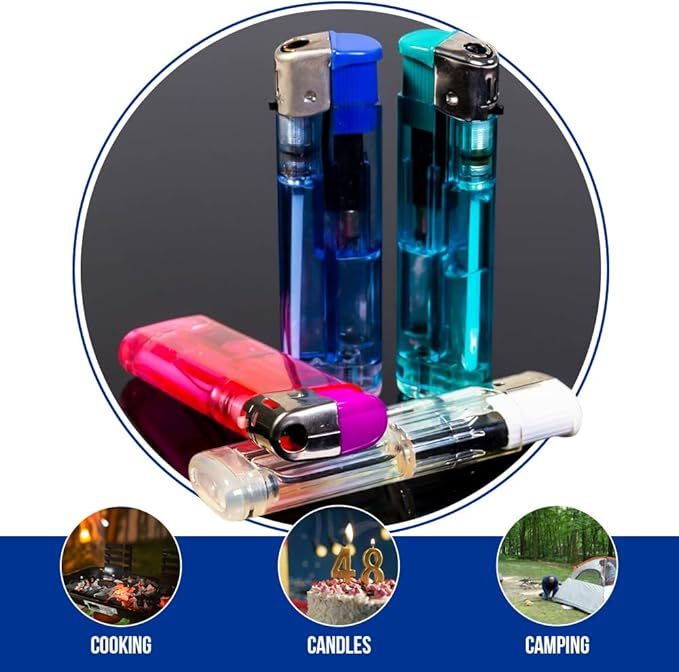 50 PCS Set Electronic Refillable Lighters with Adjustable Flame – Bulk Pack of Gas Lighters with Electronic Ignition – Multi-Purpose Lighters for Home, Kitchen, Candles, BBQ, Camping & Outdoor Use