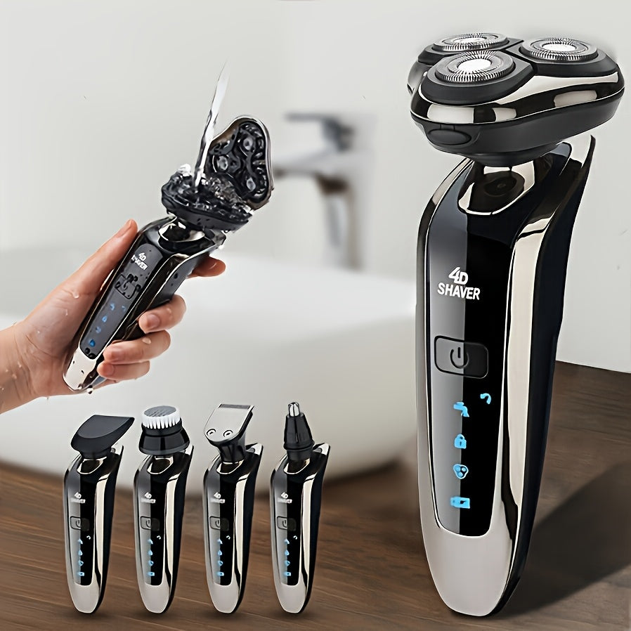 Rechargeable 3-Head lectric Shaver for Men, standard or Multi-Functional Grooming Kit withOptional Nose/Sideburn Trimmer & Cutting Head, suitable for Men's Shaving, Kids' Haircutsand Women's Body Hair Trimming