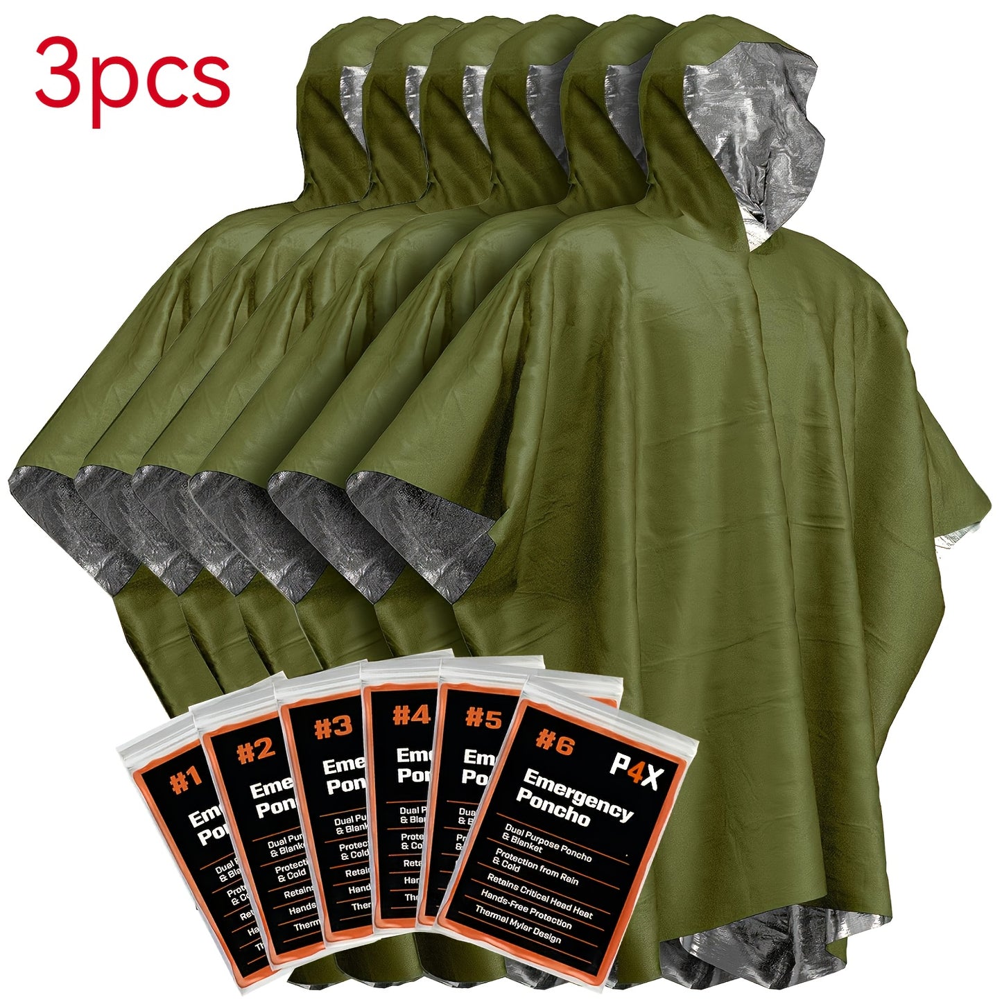3 PCS Set Emergency Cloak PE Film Reversible Insulating raincoat blanket, insulating emergency blanket, reflective design for enhanced visibility, outdoor camping survival equipment, car survival blanket, essential for travel