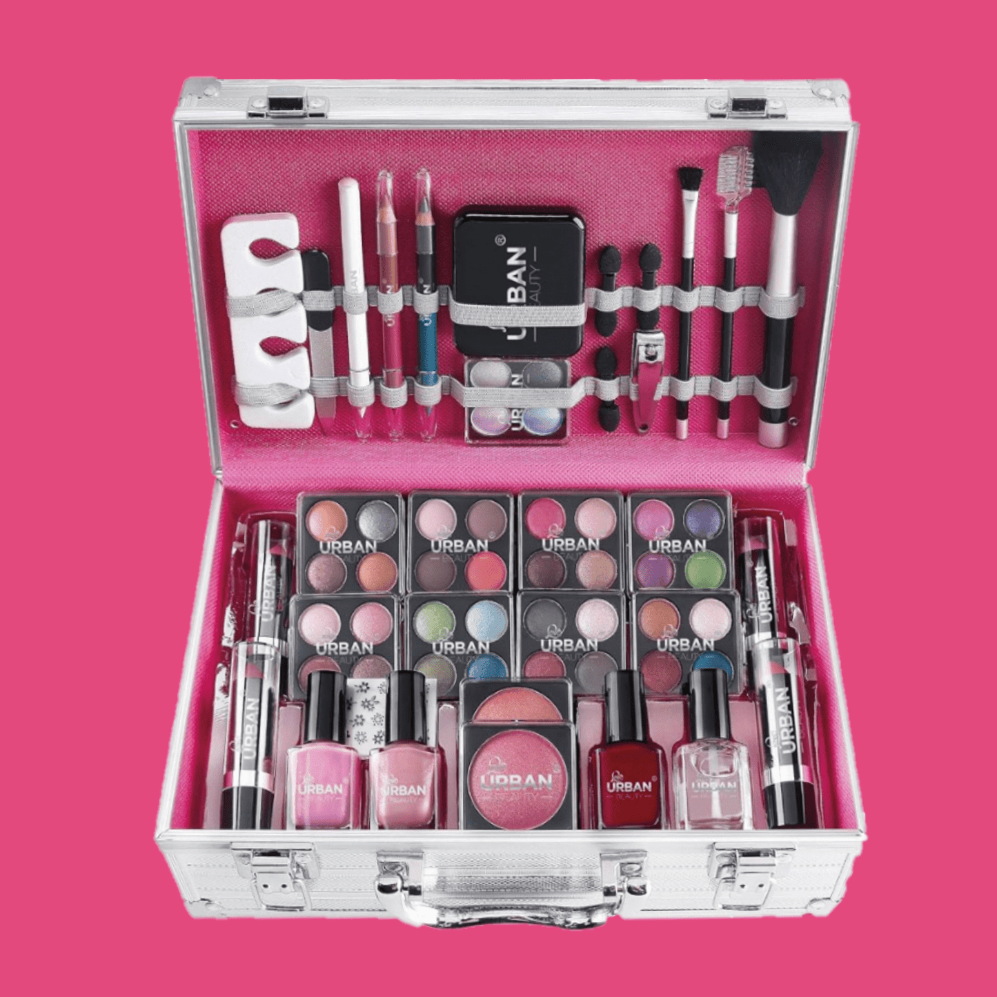 NEW 64 PCS Set Makeup Cosmetic Kit with Aluminum Vanity Case - Eyeshadows, Lip Glosses, Mini Compact & Applicators in Travel Case - All-in-one Makeup Box | Sent and Fulfilled from UK Warehouse and Delivered on a Tracked 48 U
