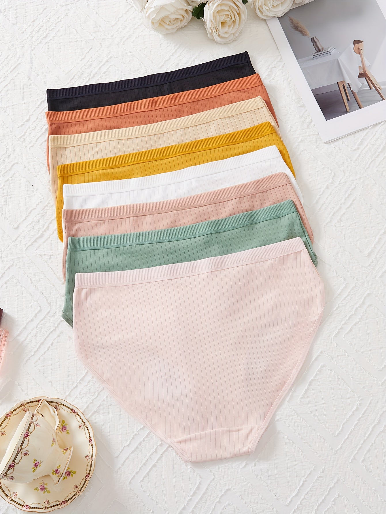 8 PCS Set UK 16-24 Plus Size Women's Briefs | Easy Comfortable Breathable Solid Color Triangle Briefs with Slight Stretch Fabric