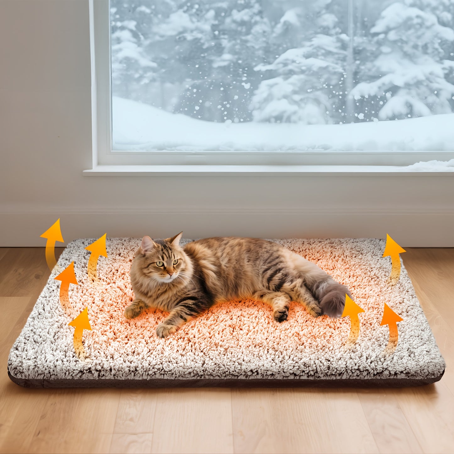 2.0 Upgraded Self-Warming Cat Bed with Dual-Layer Thermal Foil Heating Pad - Plush Non-Slip Pet Mat, Removable Washable Cover, 15"x19" (38x48cm) for Crate & Floor Use, Cozy Warmth for Small/Medium Dogs & Cats