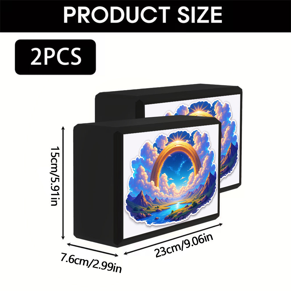 2 PCS Set Home Gym Exquisite Printed Yoga Blocks: Majestic Mountains and Rivers, Radiant with Infinite Light, Fully Displaying the Beauty of Nature. Professionally Recommended! Made from High-density EVA Lightweight Material,