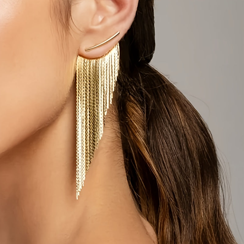 Women's Sparkling KC Golden-Plated Irregular Tassel Drop Earrings - Bohemian Retro Statement Jewelry with Cascading Leaf-like Design, Luxury Party Wedding Everyday Dangle Earrings for Christmas Gifts & Special Occasions (Yea
