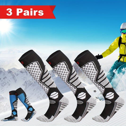 3 Pairs Men's Winter Thick Warm Breathable Hiking Ice Skating Skiing Knee-High Outdoor Sports Socks - EU 39-45, US 6.5-11.5, UK 6-11