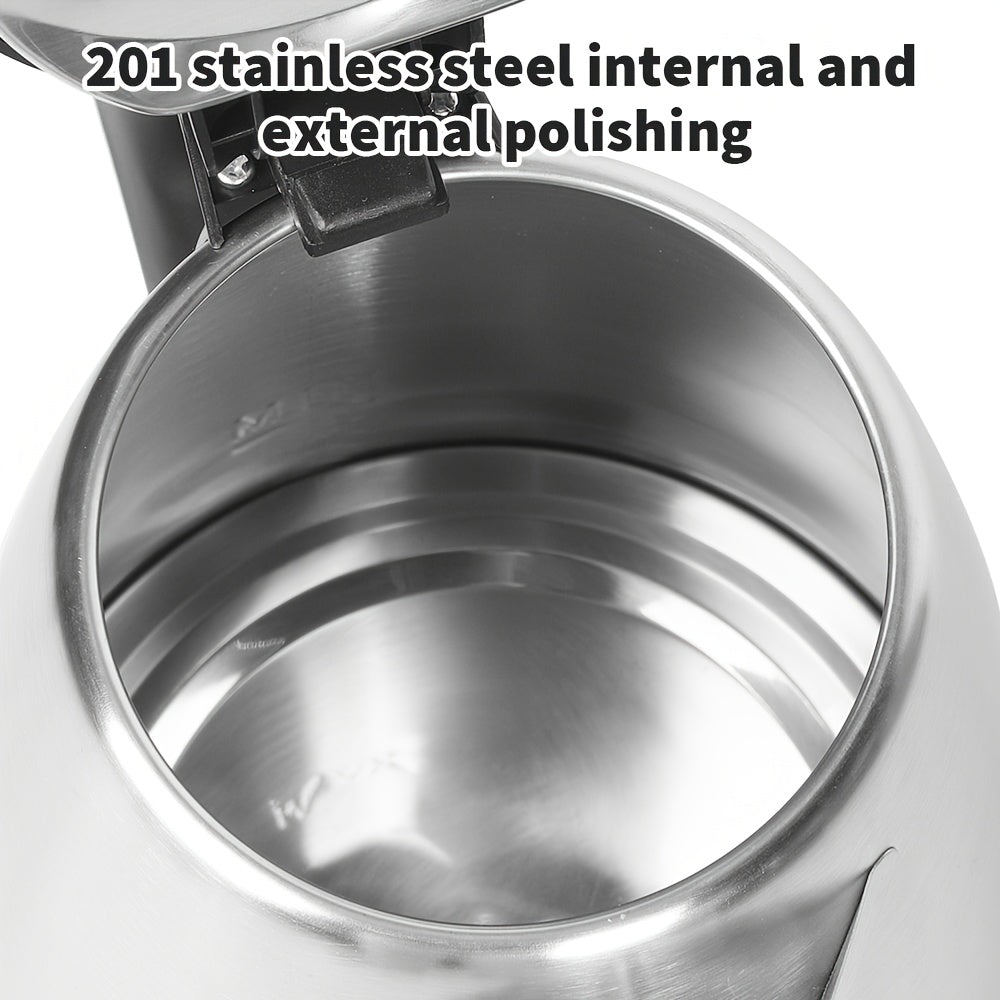 2L 1800W Stainless Steel Electric Kettle with Fast Boiling, Anti-Scald Protection & Ergonomic Handle - Portable Design for Home, Office, Camping, or Travel