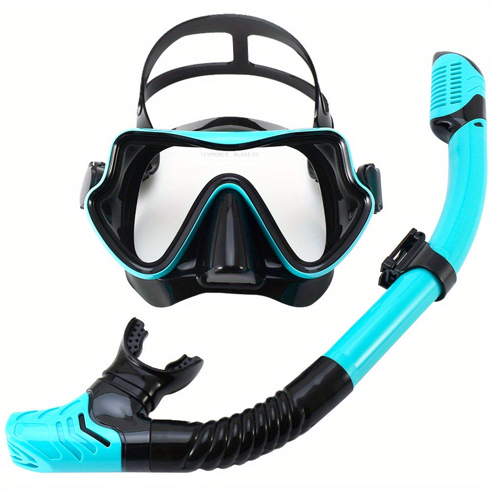 Snorkeling Mask Breathing Tube Set Large Frame Silicone Mask, Anti-Leak Anti-Fog Snorkel Mask Swimming Goggles for Men Women
