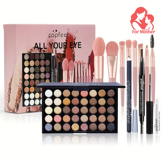 Full Set 40 Color Eyeshadow Palette Makeup Set with Mascara, Eyeliner Brush and Brow Pencil Combo Starter Kit for Beginners, Gift for Mom, Women Female Cosmetic Sets Skin Care Supplies