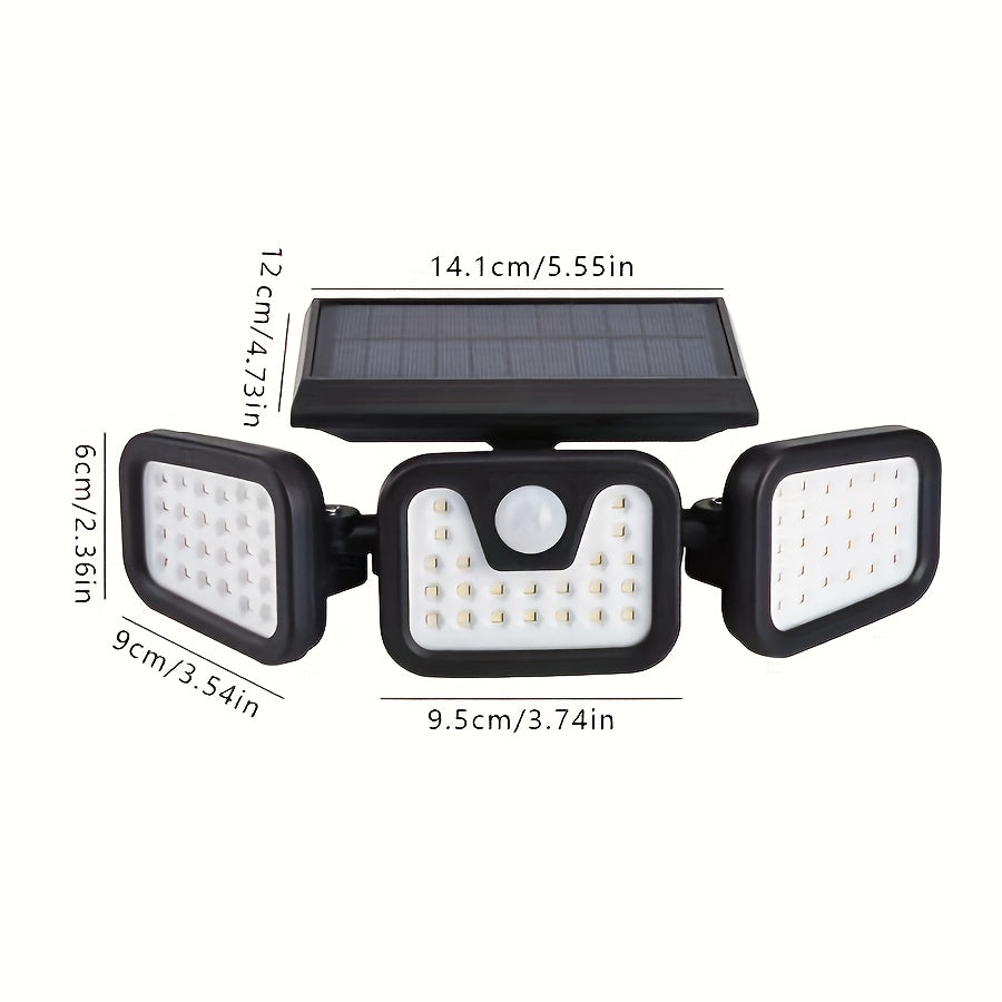 Solar LED Wall Light | Three-head Outdoor Lighting | IP55 | Solar-powered with Motion Sensor | Durable ABS and PC Materials | Ideal for Gardens, Courtyards, Garages | Halloween and Christmas Decorations