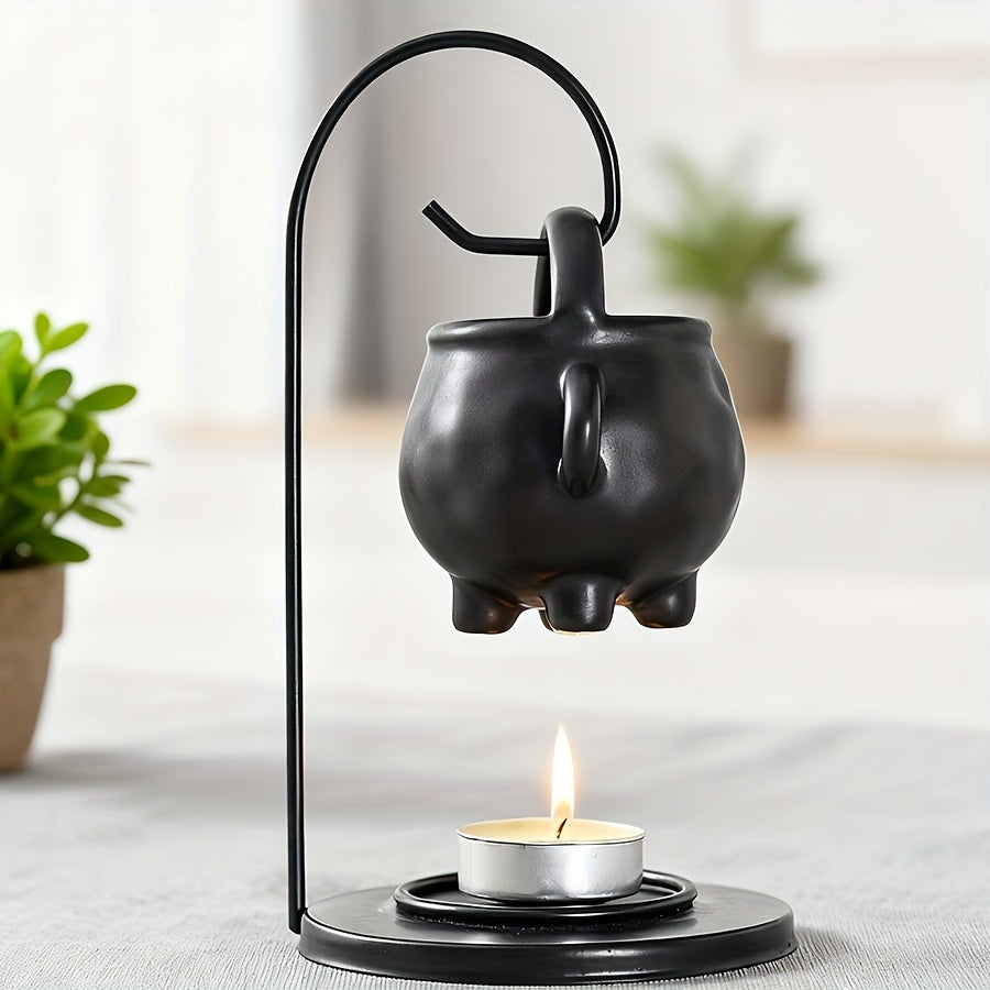 Ceramic Essential Oil Lamp, Ceramic Lamp, Hanging Pot Candle Heater, Decorative Warm Night Light for Living Room, Bedroom, Office, Diffuser, Essential Oil Holder, Stove, Black