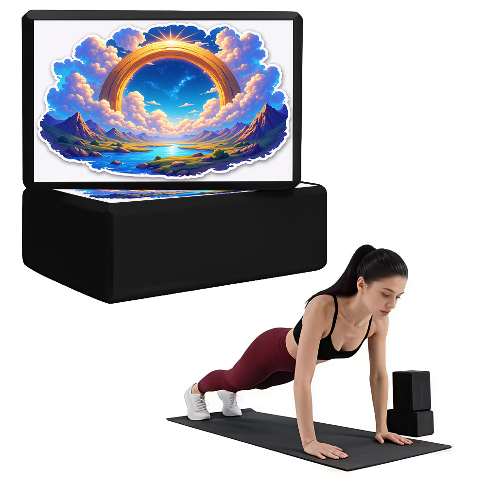 2 PCS Set Home Gym Exquisite Printed Yoga Blocks: Majestic Mountains and Rivers, Radiant with Infinite Light, Fully Displaying the Beauty of Nature. Professionally Recommended! Made from High-density EVA Lightweight Material,
