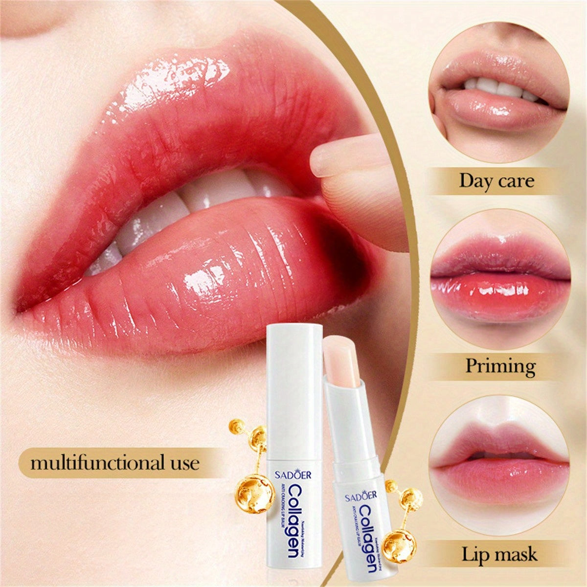 5 PCS Set Korean Collagen Lip Balm - Moisturizing & Nourishing Lip Care, Hypoallergenic, Glossy Finish, Perfect for Spring, Autumn, Winter, Ideal Gift, All Skin Types, Lip Care Essentials | Glossy Finish Lip Balm | Gentle Tex