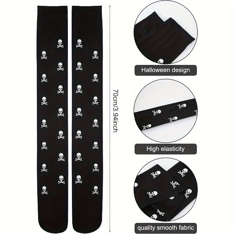 4 Pairs Set of Gothic Thigh-High Stockings Pantyhose Long Socks Featuring Skull Designs for Cosplay
