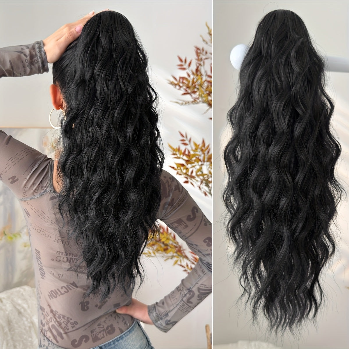 50.8cm 20-Inch Claw Ponytail Extension with a Short Water Wave Design, Made from Heat-Resistant Synthetic Fibers, Perfect for Women's Everyday Hair Additions