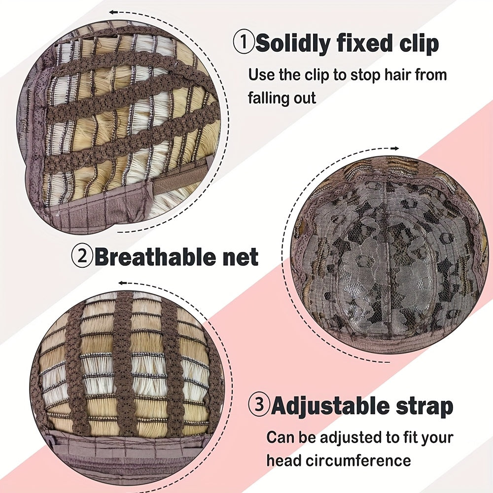 NEW Chic Blonde Ombre Wig for Women - Layered Long Curly Synthetic Hair with Dark Roots, 130% Density, Rose Net Cap